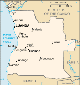 Angola Surf Destinations Map