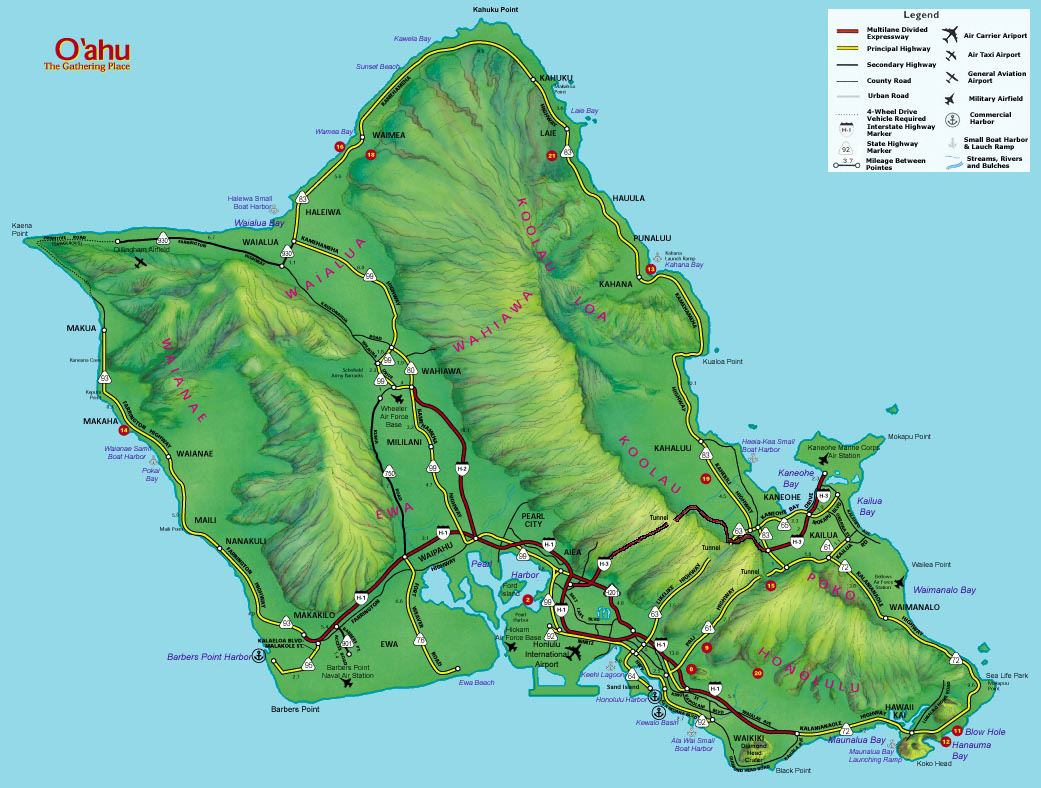 Oahu Map - Surf Destinations from SurfTrip .com